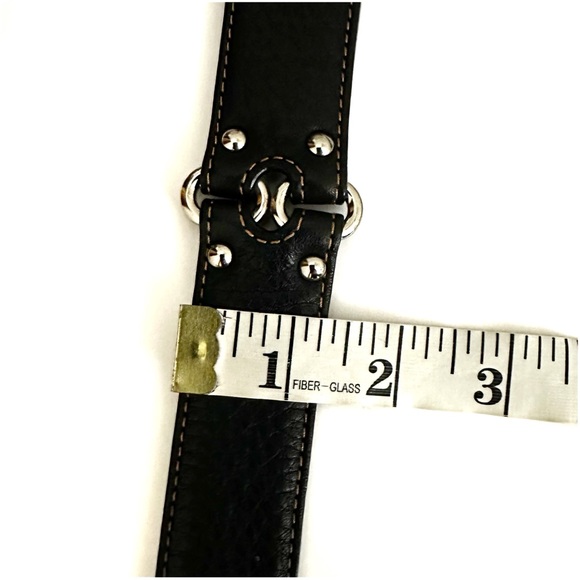 Cole Haan Black Belt Double Ring Pebbled Leather Silver Tone Hardware Belt - Picture 7 of 8